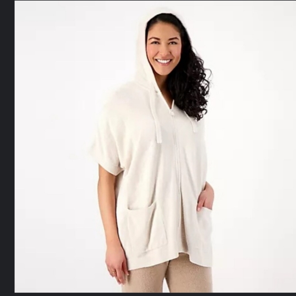 Barefoot Dreams Cozy Chic Ultra Lite Zip Up Hoodie Cream Knit Est. Ptp 32" L/XL